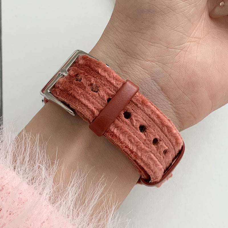 For Apple Watch Ultra 2 Ultra 49mm / Series 9 8 7 45mm / SE (2023) SE (2022) SE 6 5 4 44mm / 3 2 1 42mm Corduroy Watch Band - Watermelon Red For Apple Watch Ultra 2 Ultra 49mm / Series 9 8 7 45mm / SE (2023) SE (2022) SE 6 5 4 44mm / 3 2 1 42mm Corduroy Watch Band - Watermelon Red